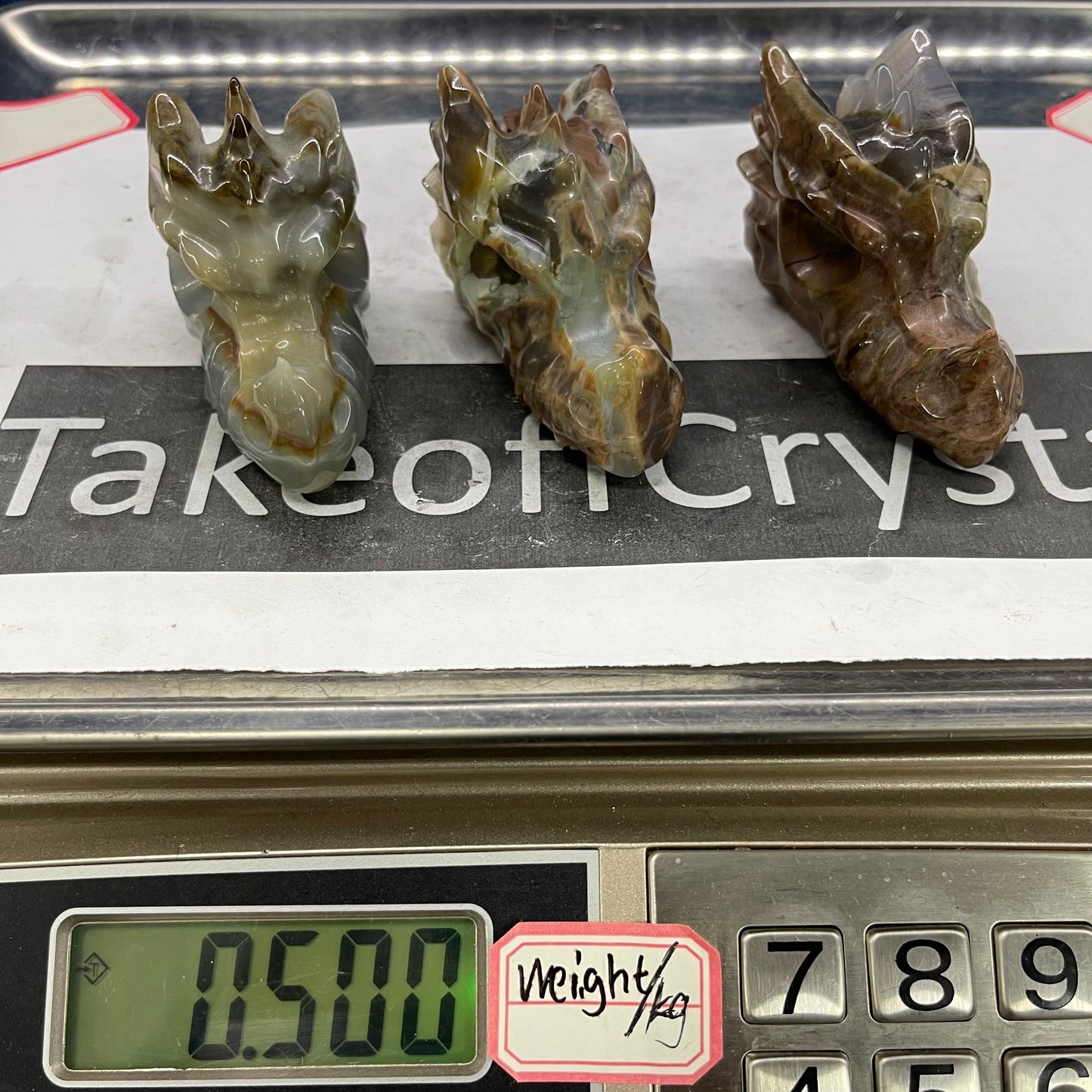Agate Dragon Head crystal carving ,Set of 3