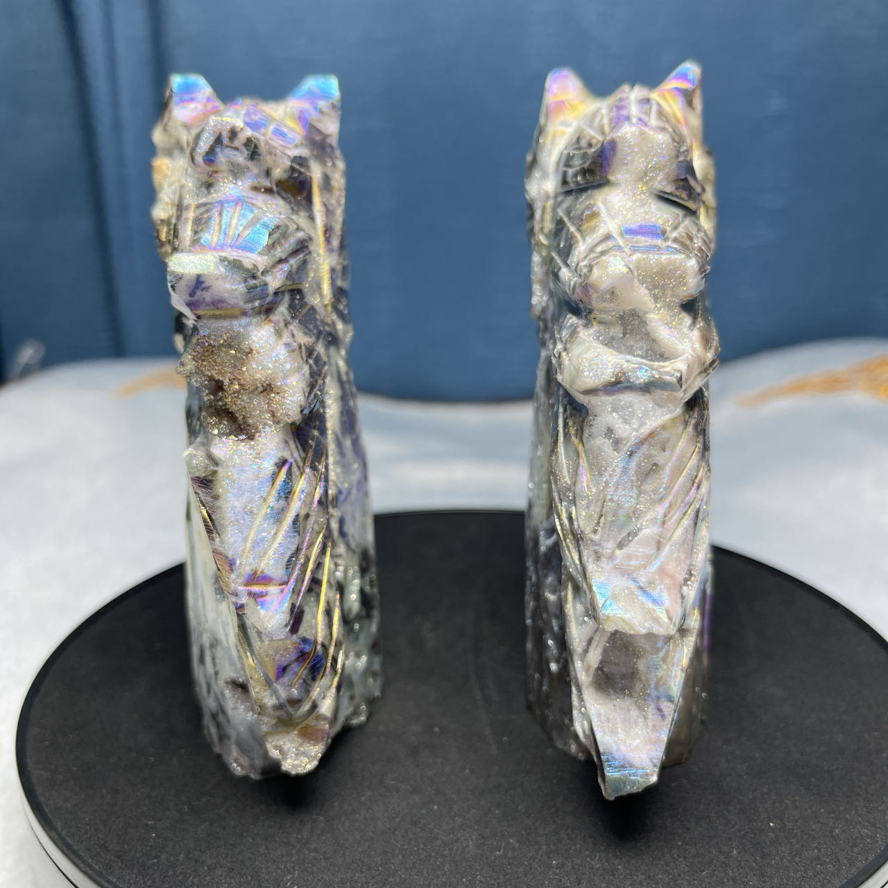 Aura Sphalerite Unicorn Carving, Set of 1