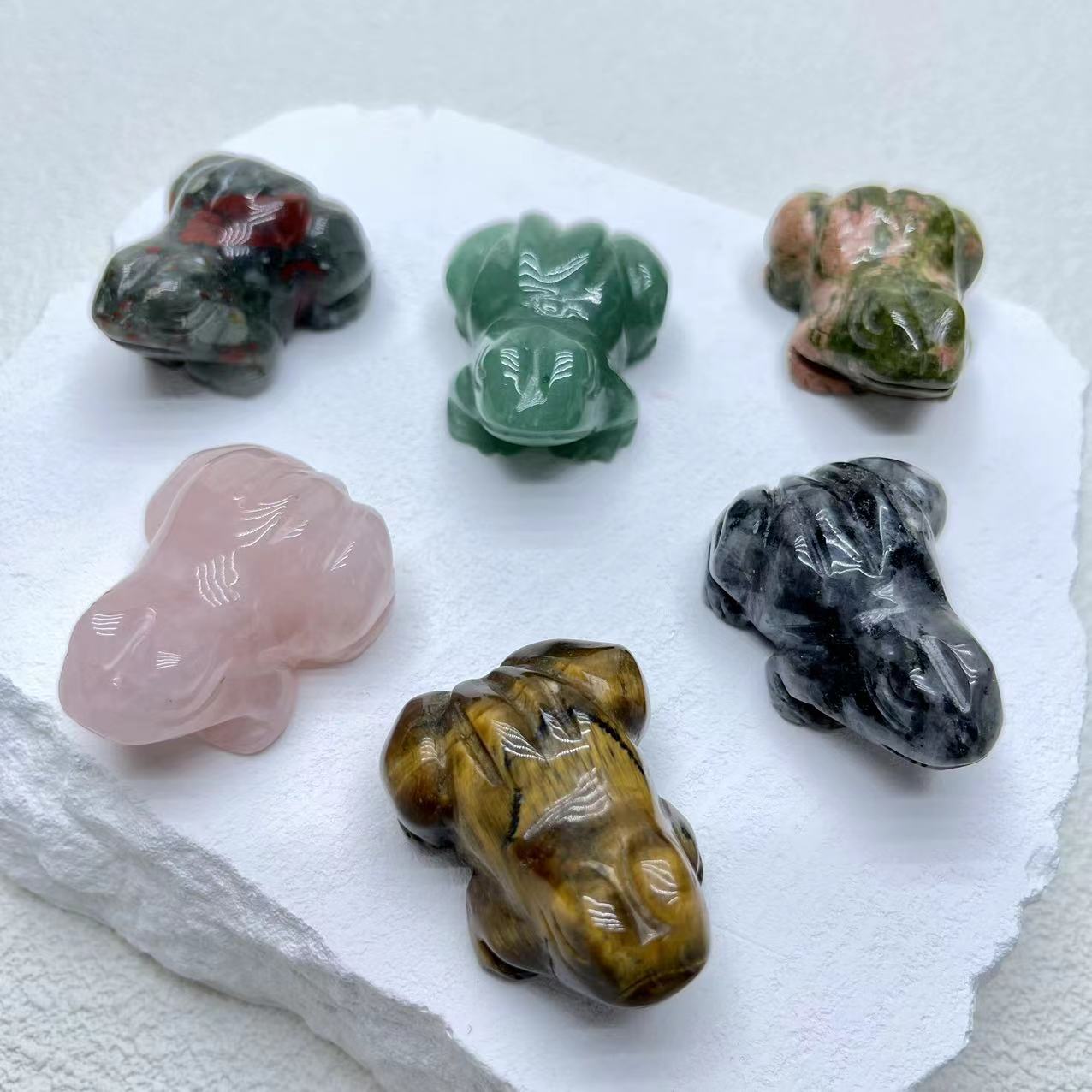 Froschschnitzerei Afrika Blut,Gelbes Tigerauge,Grüner Aventurin,2er Set