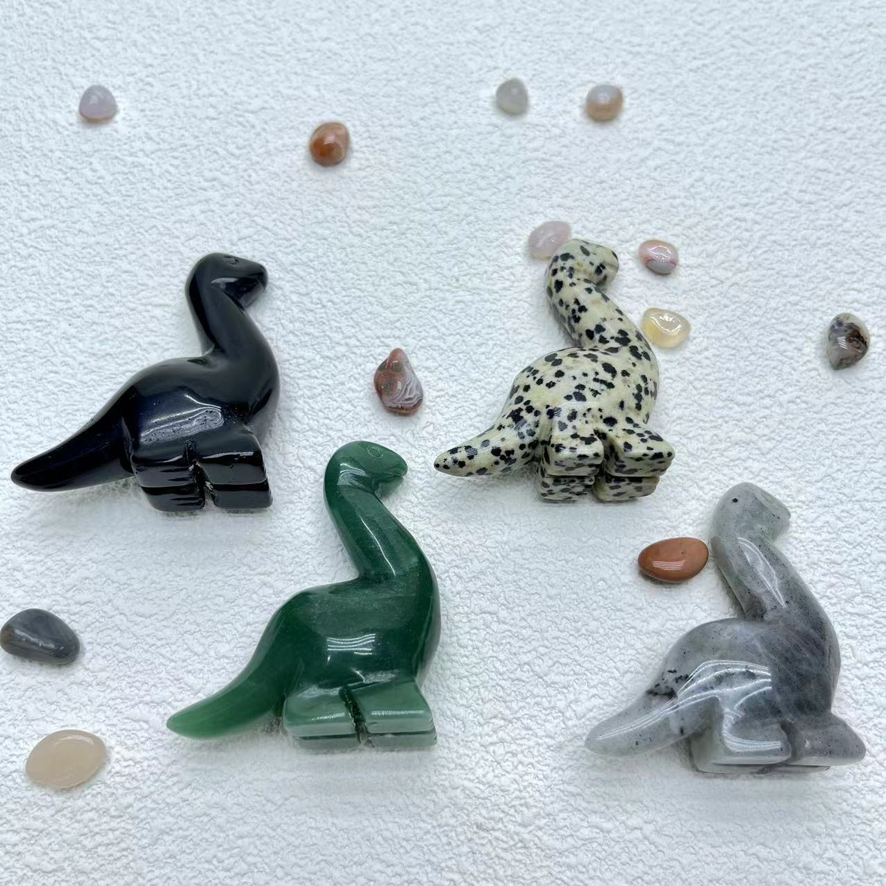 Dinosaur Carving,Green Aventurine,Dalmatian Jasper,Obsidian,Labradorite ,Set of 2