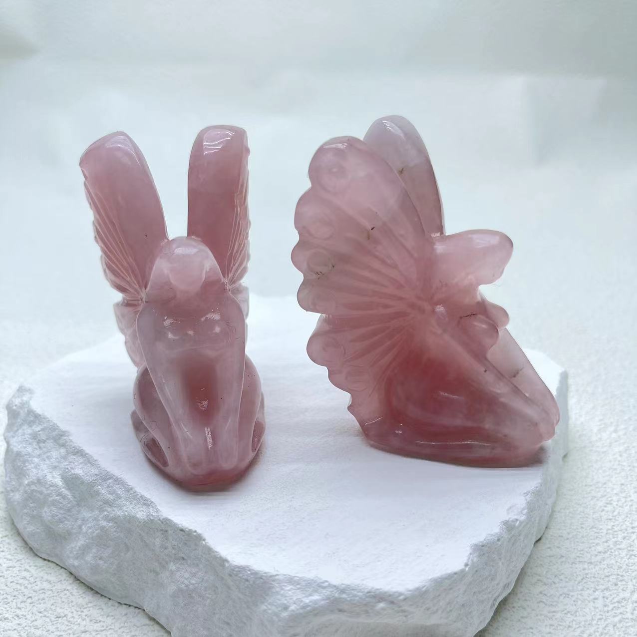 Rose Quartz Fairy crystal carving ,set of 1