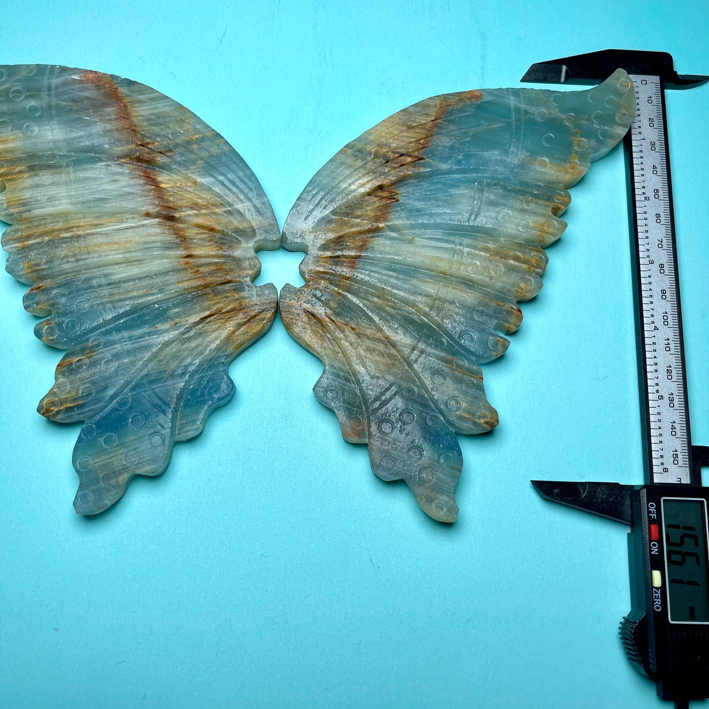 Blue Onyx Wings,A Pair,Free Stand