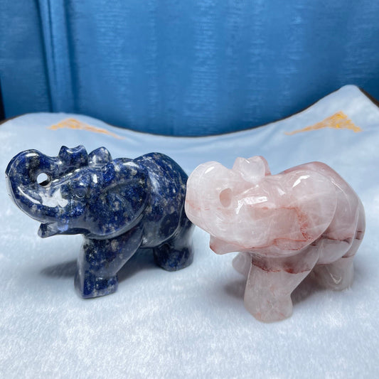 Elephant Big Size Carving Sodalite Fire quartz, Set of 1