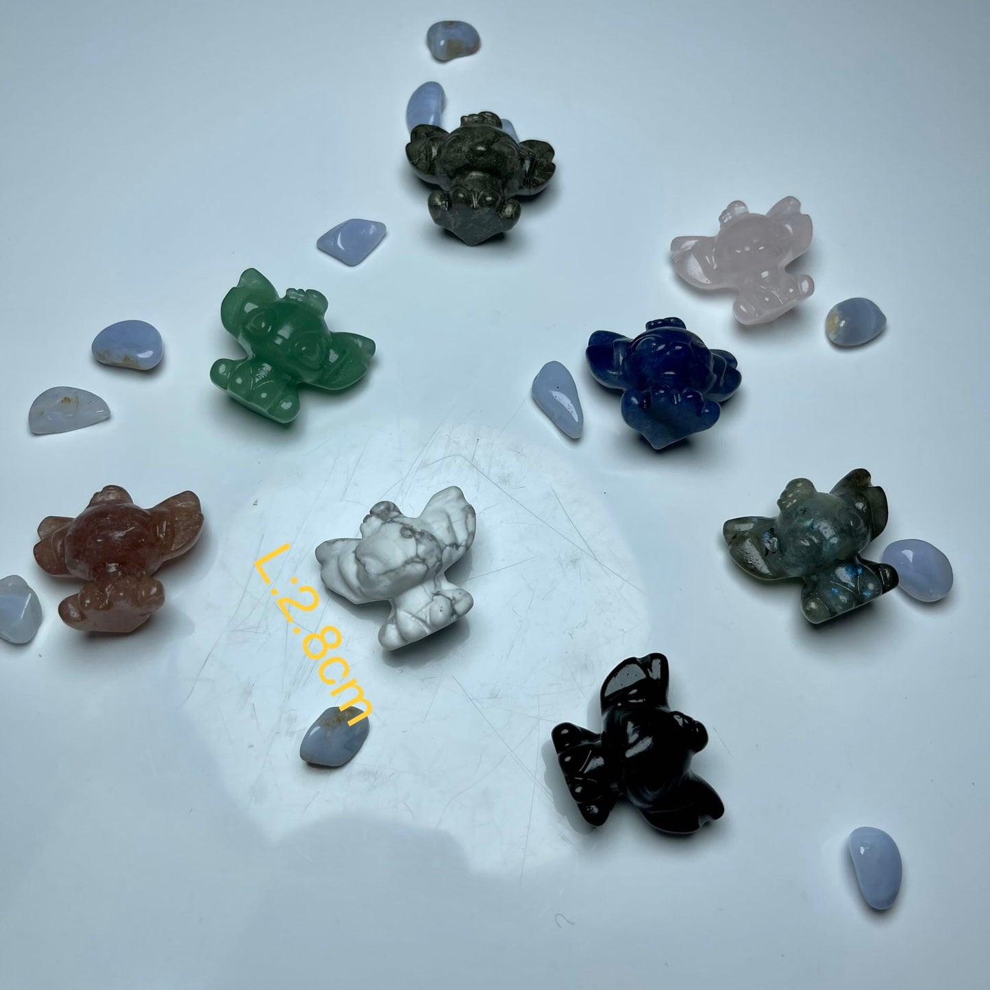 Hammer,Toothless,Spider,Kitty,Stitch,Shell,Obsidian,Fluorite carvings,set of 5