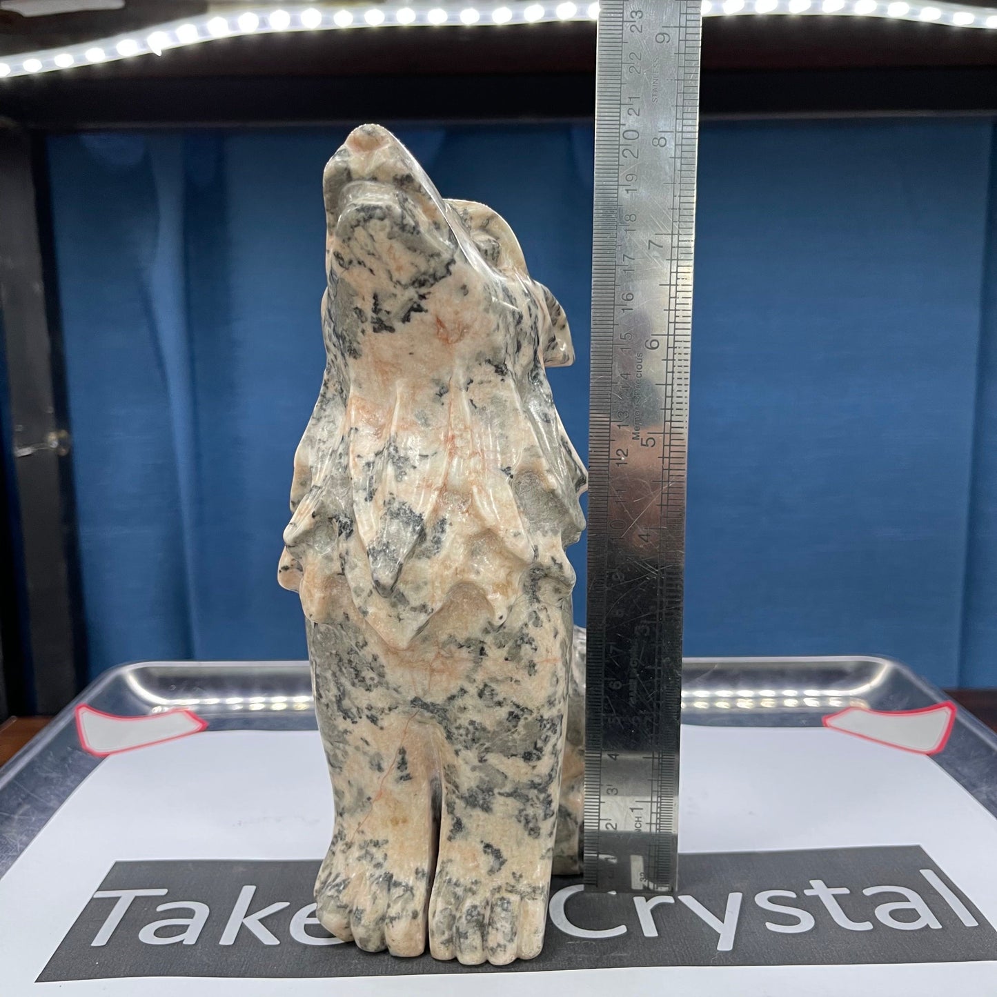 Pink zebra wolf crystal carving