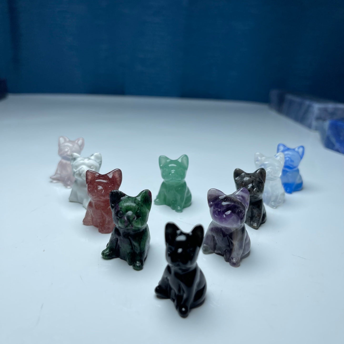 Small Bull Dog crystal carving,set of 5