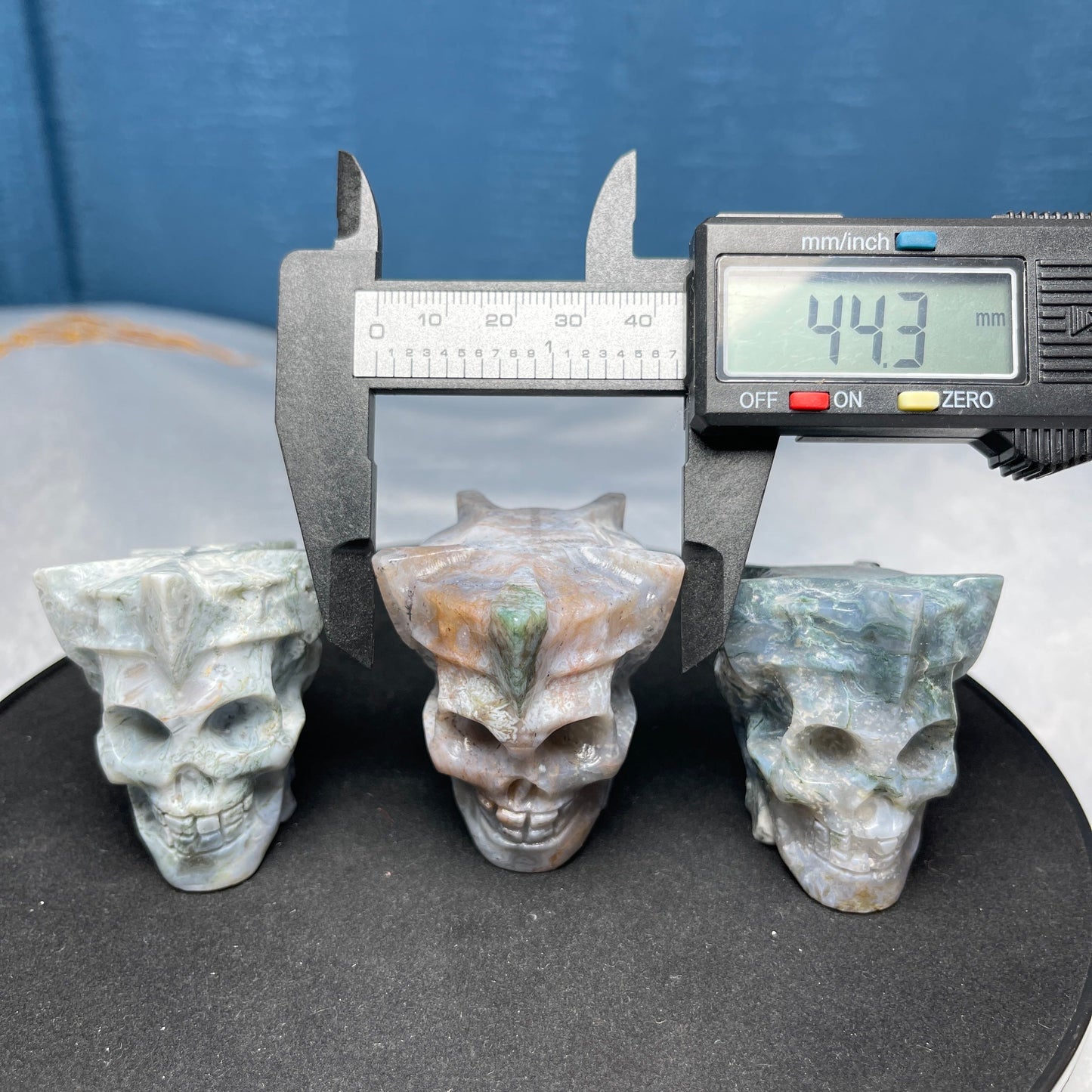 King Skull Moss Agate Carving,Set of 1