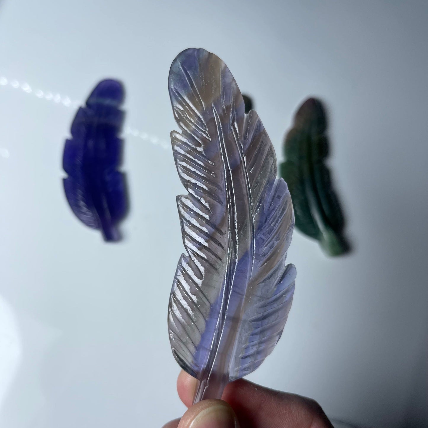 Bigger Feather,Aventurine leaves,Magic Wand,Sitting Alien,Goddess Carvings,set of 2