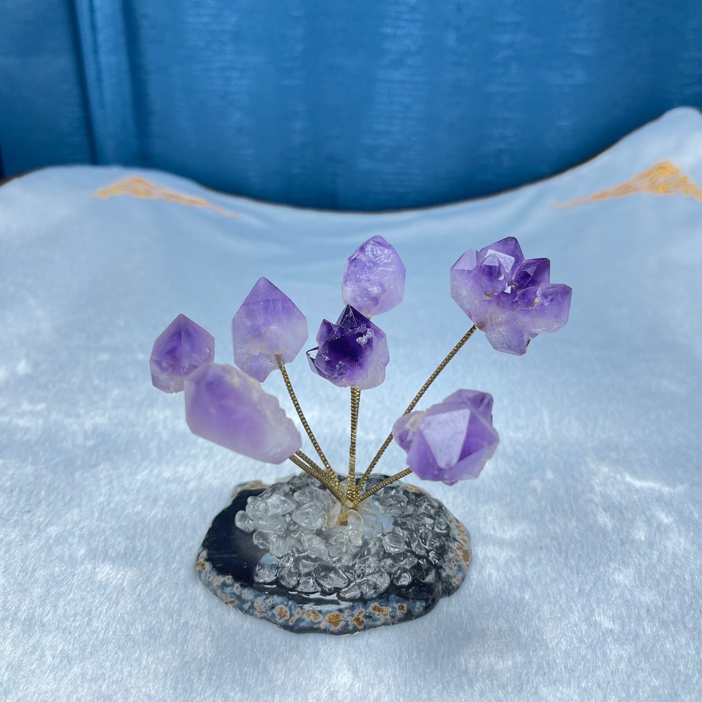 Seven Amethyst Raw Stone Flower Agate Slice Base,Set of 1