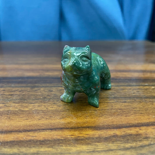 Ocean Jasper Stone Bull Dog Carving