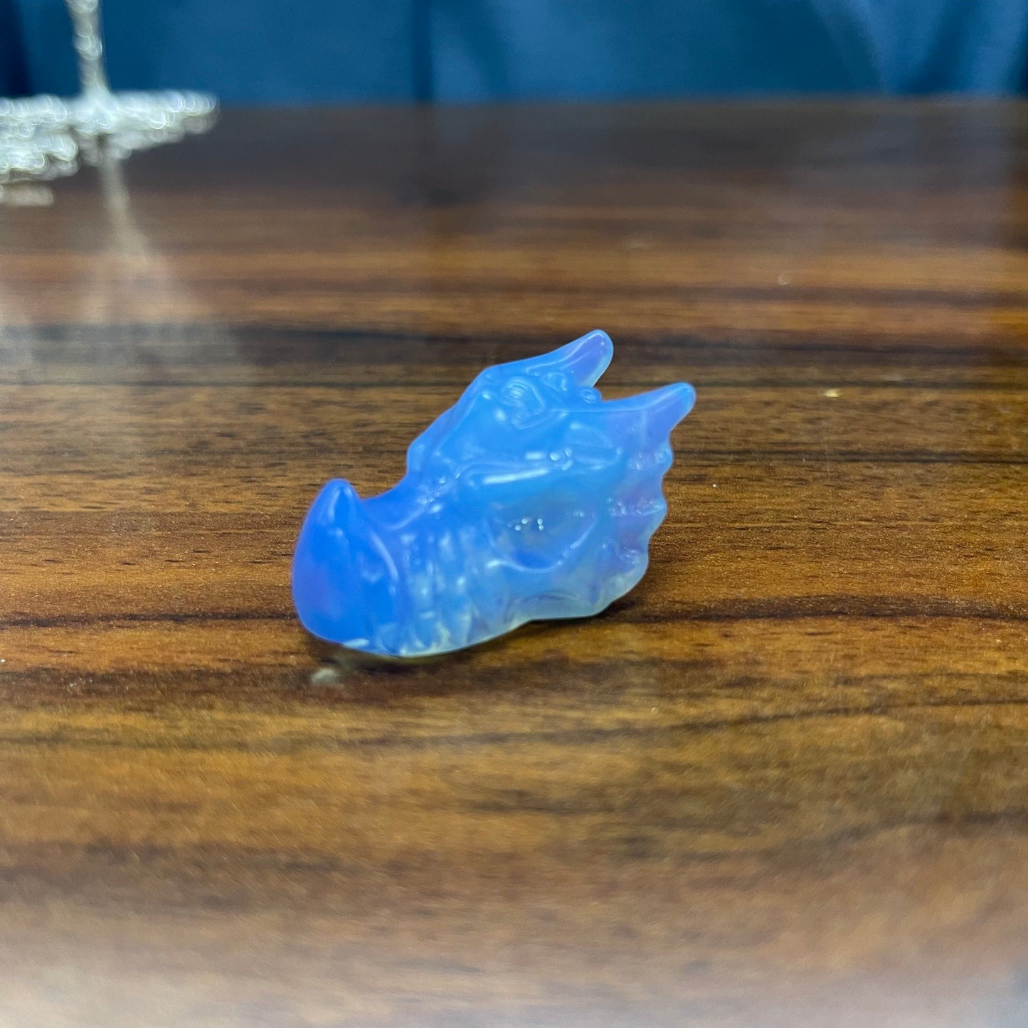 Blue And White Opalite Mini Dragon Head crystal carving, set of 5