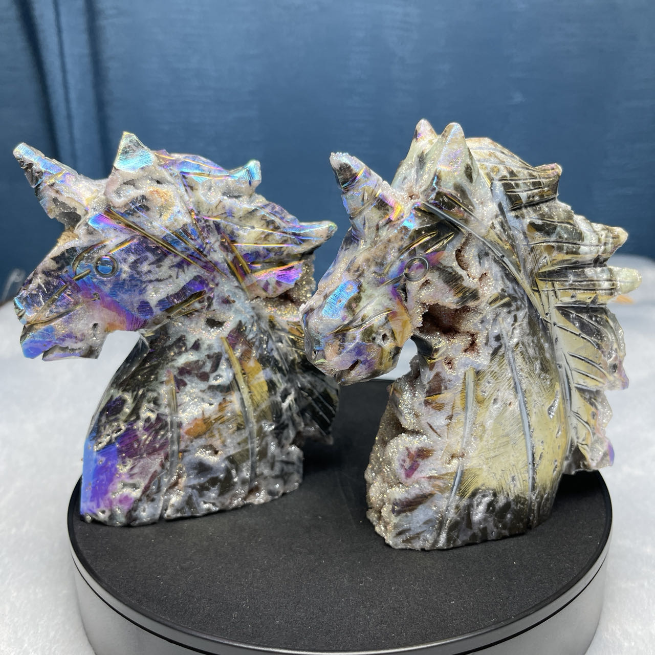 Aura Sphalerite Unicorn Carving, Set of 1