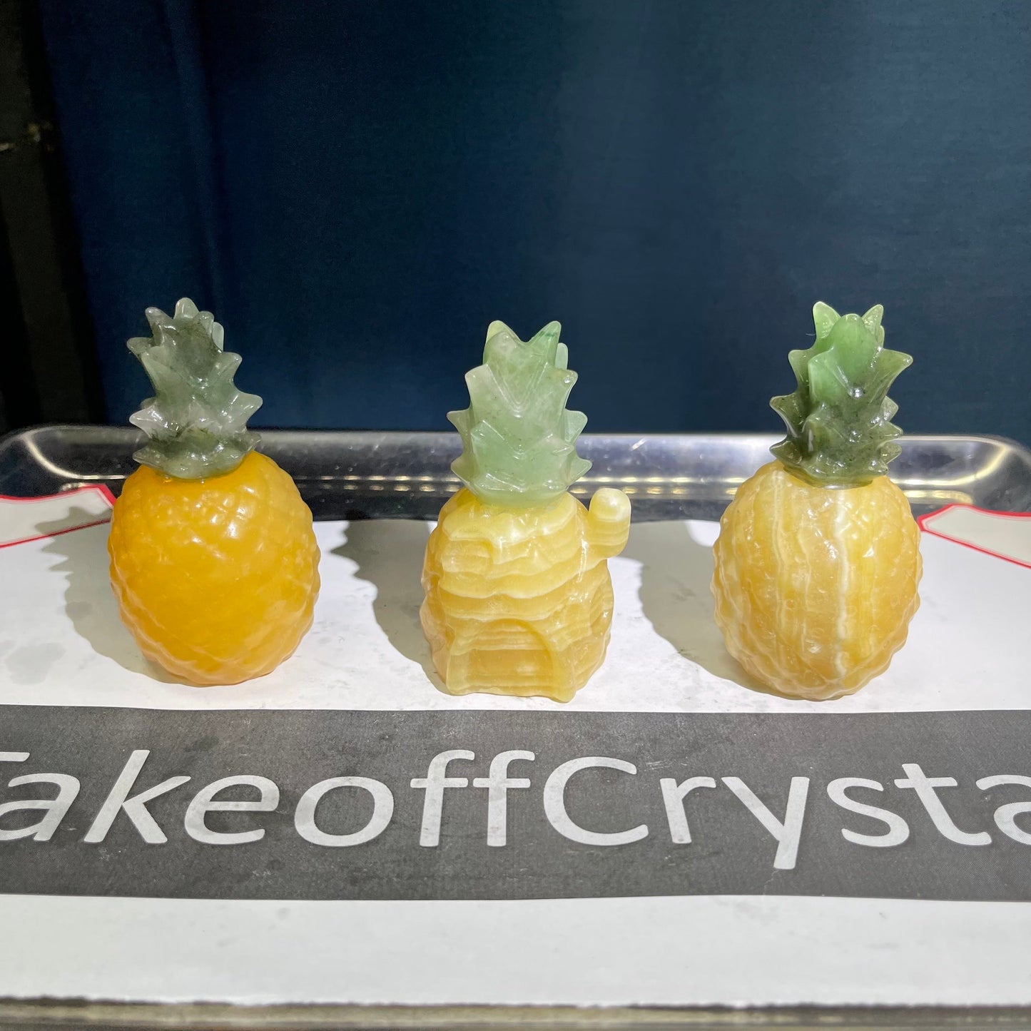 Pineapple House crystal carving,Calcite Body and Aventurine Top,Set of 1