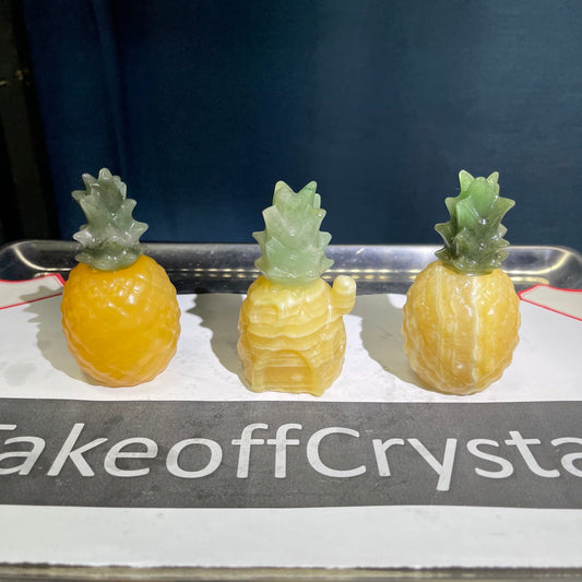 Pineapple House crystal carving,Calcite Body and Aventurine Top,Set of 1