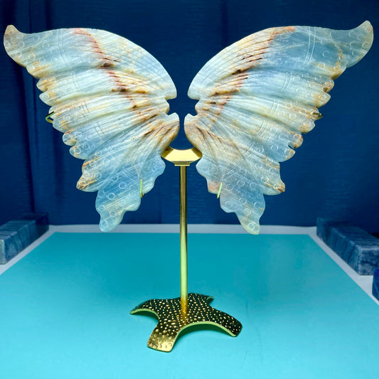 Blue Onyx Wings,A Pair,Free Stand