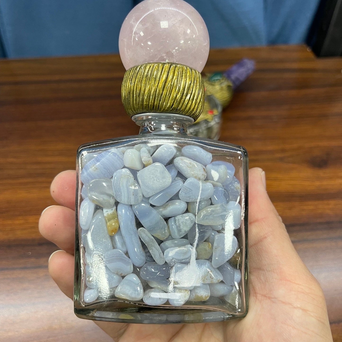 Wishing Crystal Bottle and Wand ,Obsidian,Rose Quartz etc, Set of 1