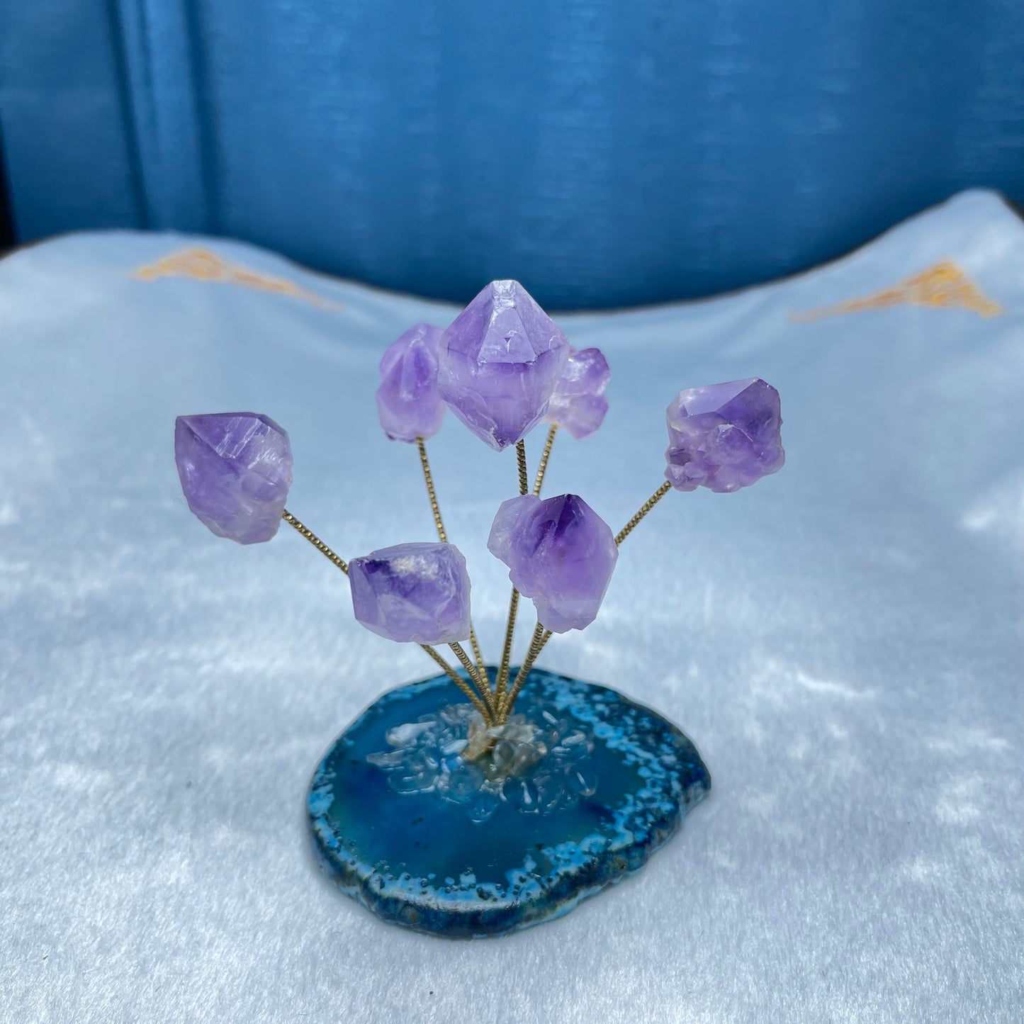 Seven Amethyst Raw Stone Flower Agate Slice Base,Set of 1