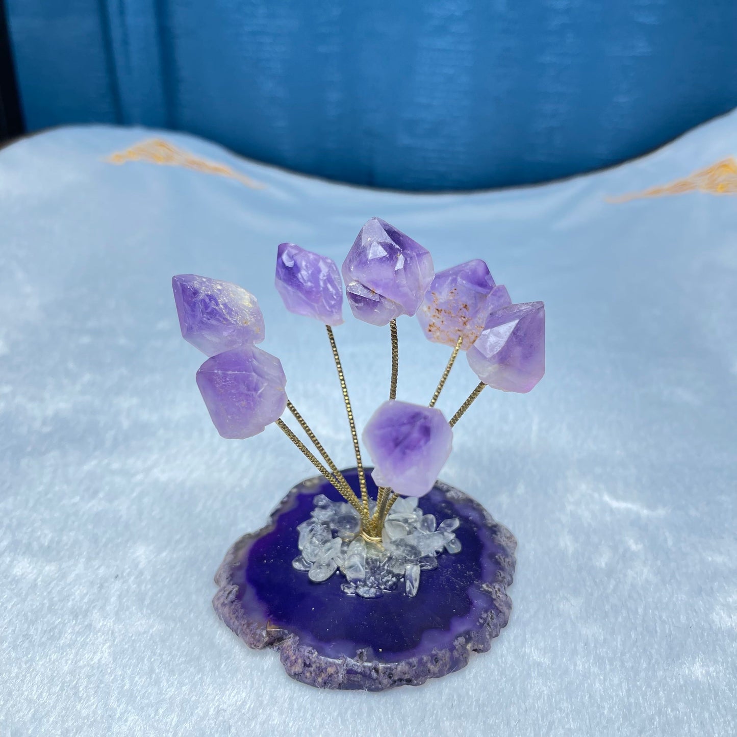 Seven Amethyst Raw Stone Flower Agate Slice Base,Set of 1