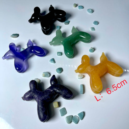 Balloon Dog Carving,Aventurine,Fluorite,Obsidian,Yellow Jade,Purple Mica,set of 1