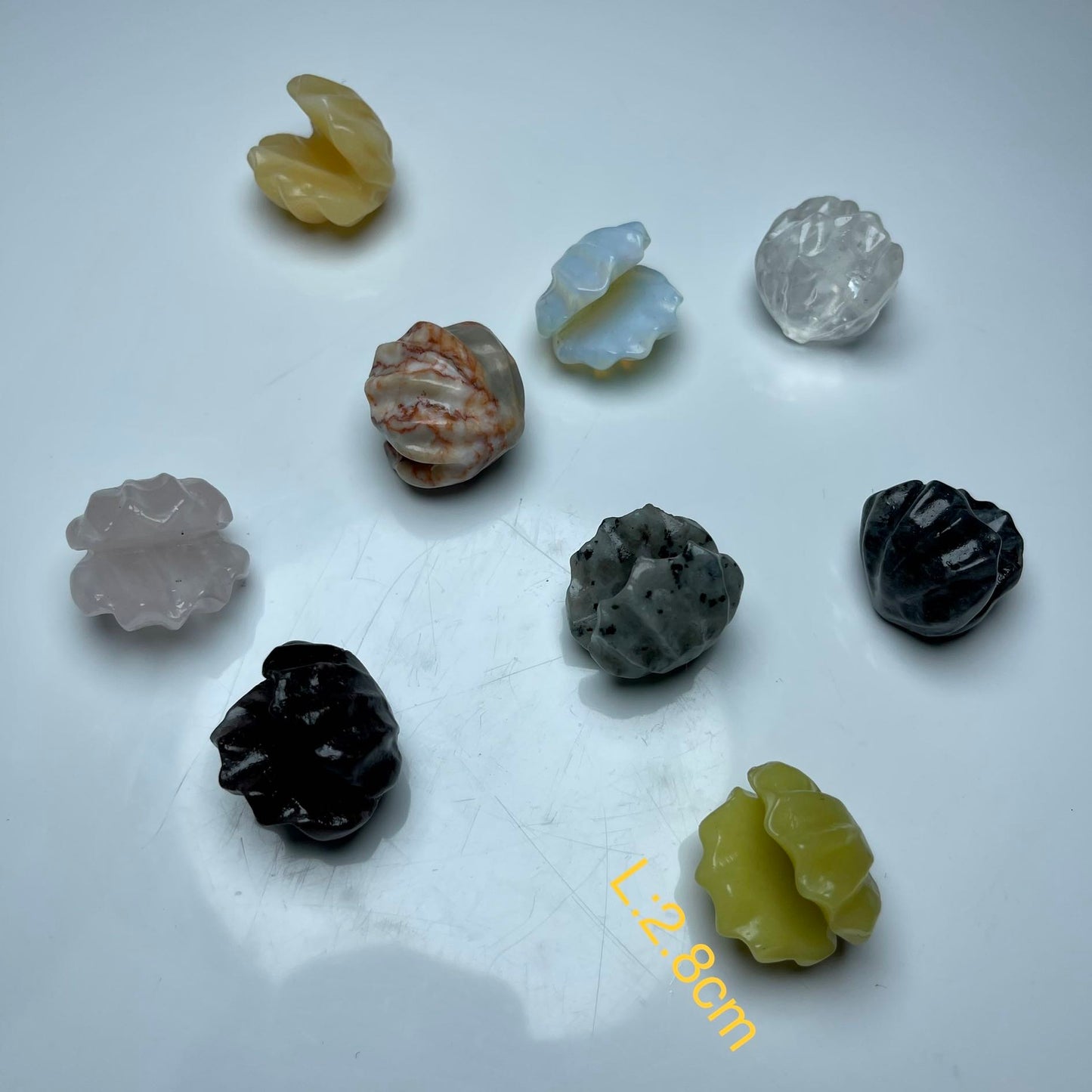 Hammer,Toothless,Spider,Kitty,Stitch,Shell,Obsidian,Fluorite carvings,set of 5