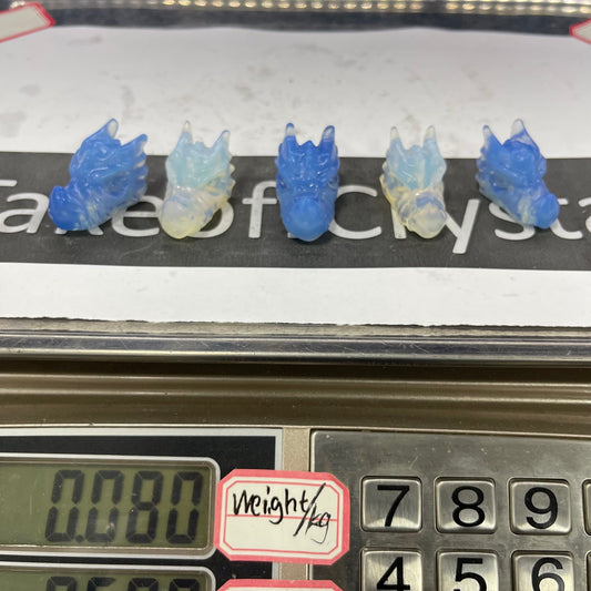 Blue And White Opalite Mini Dragon Head crystal carving, set of 5
