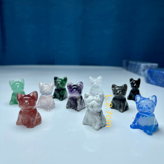 Small Bull Dog crystal carving,set of 5