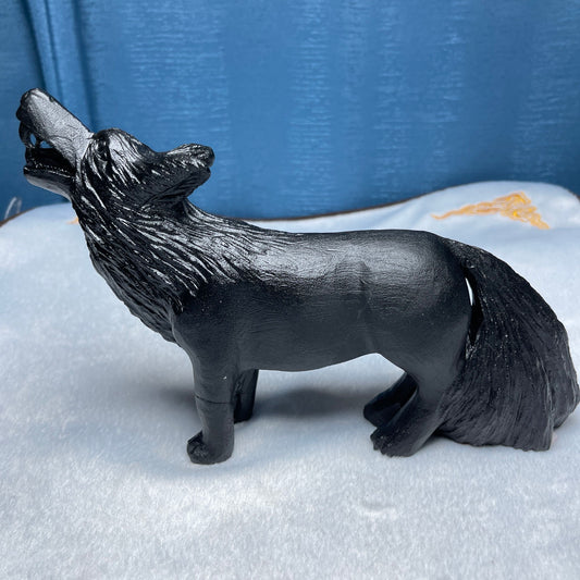Obsidian Wolf Carving, Big Size