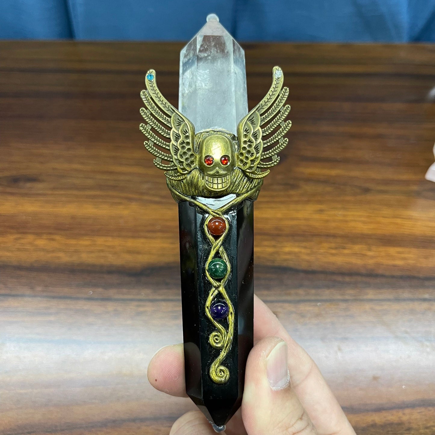 Wishing Crystal Bottle and Wand ,Obsidian,Rose Quartz etc, Set of 1