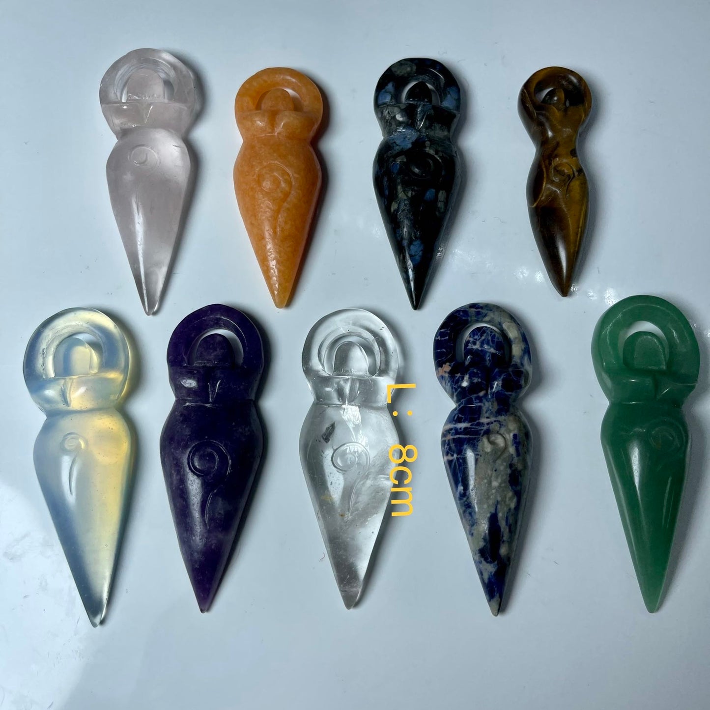 Bigger Feather,Aventurine leaves,Magic Wand,Sitting Alien,Goddess Carvings,set of 2