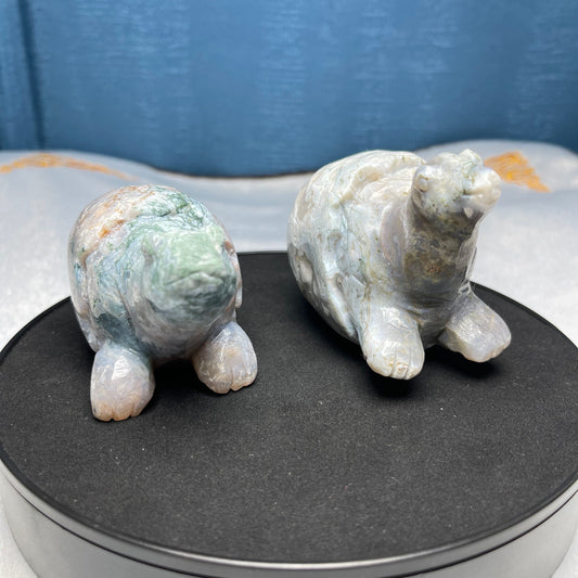 Moss Agate Dinosaur Egg Carving ,Set of 1