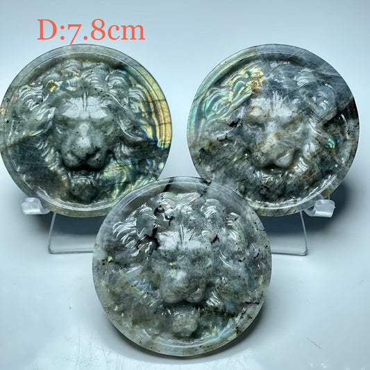 Labradorite Lion Head Carving, set of 1