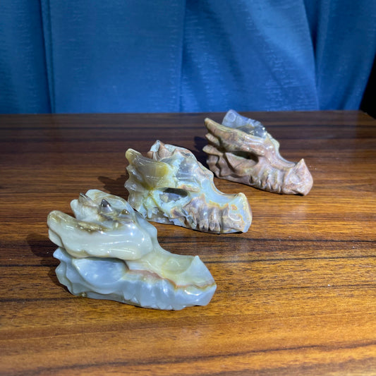 Agate Dragon Head crystal carving ,Set of 3