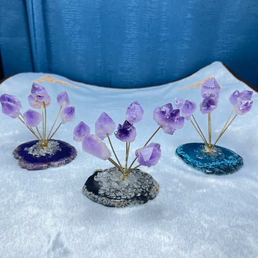 Seven Amethyst Raw Stone Flower Agate Slice Base,Set of 1