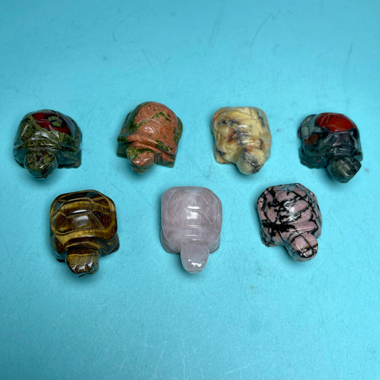 Turtle Carving,Dragon Blood,Unakite,Crazy Lace Agate,Rhodonite,Set of 2